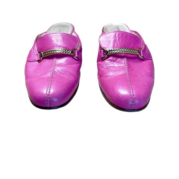 Stubbs & Wootton Pink Leather Mule Loafers Gold Chain Size 11 - Picture 6 of 11